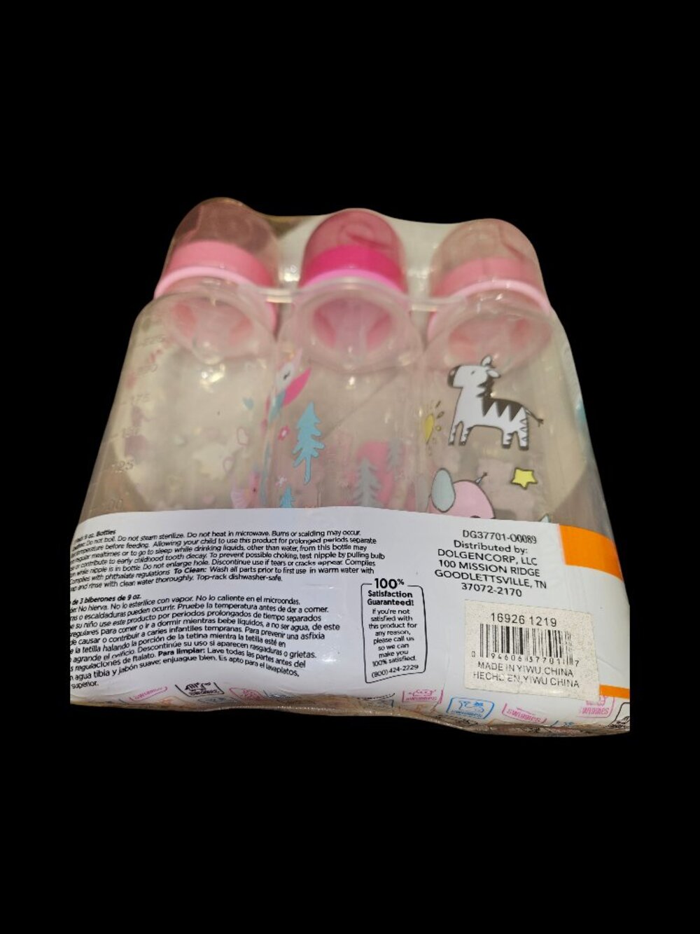 Set of 3 Pink Baby Bottles with Animal Design - 25% Off When Bundled